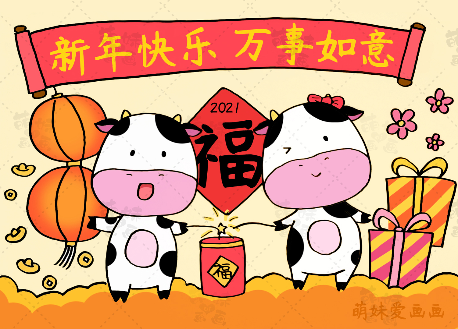 春节元素的简笔画（5款不同难度的春节主题画）