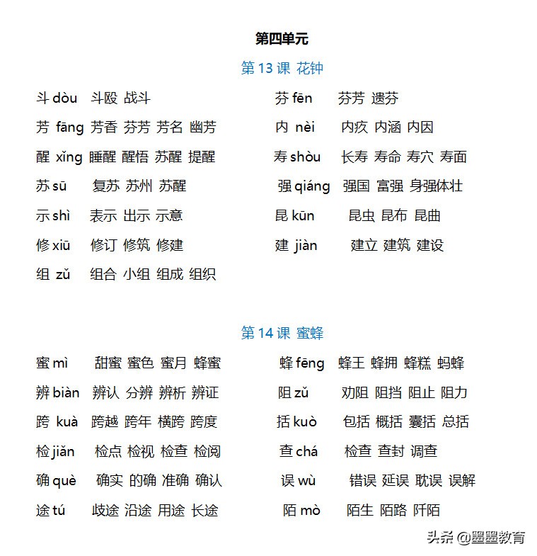 三年级下册语文全册生字组词，收藏转给孩子学习，扩大词语量