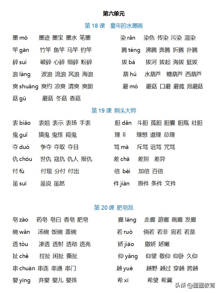 三年级下册语文全册生字组词，收藏转给孩子学习，扩大词语量