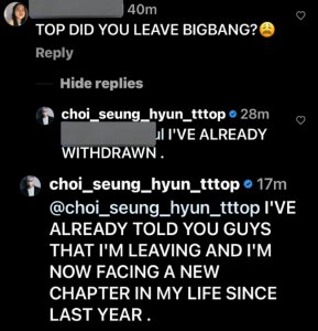 ​物是人非！TOP说自己已经离开了BIGBANG