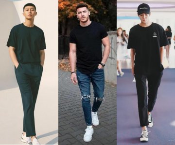 ​黑色t恤配什么颜色裤子好看图片（黑色t恤的时髦风格搭配）