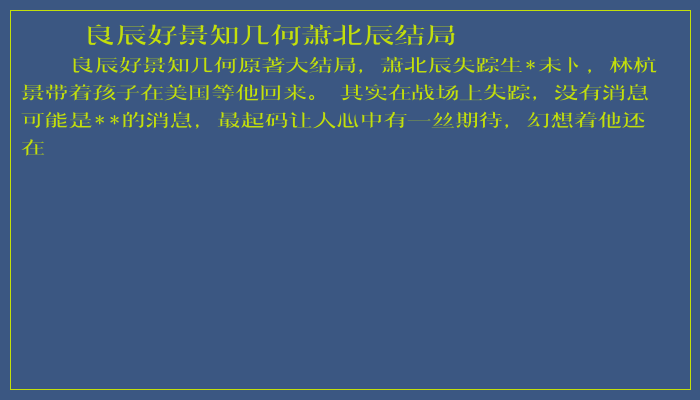 良辰好景知几何萧北辰结局