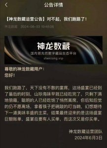 ​神龙数藏高调宣布跑路，5月初曾获500万人民币A轮融资