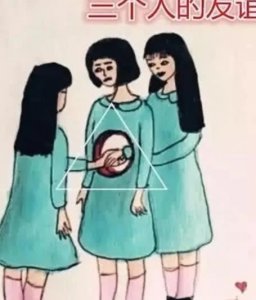 ​超现实的人性图，三个人的友谊，不同角度看到的不同，对or错