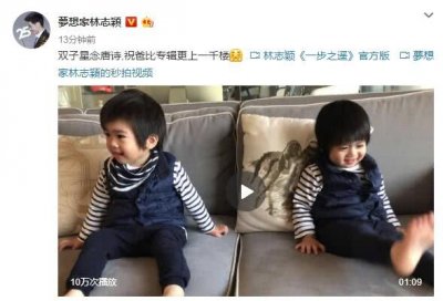 ​林志颖晒双胞胎儿子视频 摇头晃脑背唐诗